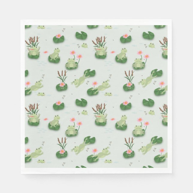 Cute Frogs in Lily Pond Napkins (Front)