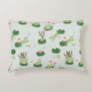 Cute Frogs in Lily Pond Nursery Gender Neutral Accent Pillow