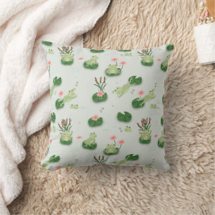 Cute Frogs in Lily Pond Nursery Gender Neutral Throw Pillow