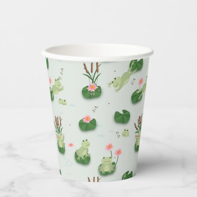 Cute Frogs in Lily Pond Paper Cups (Front)