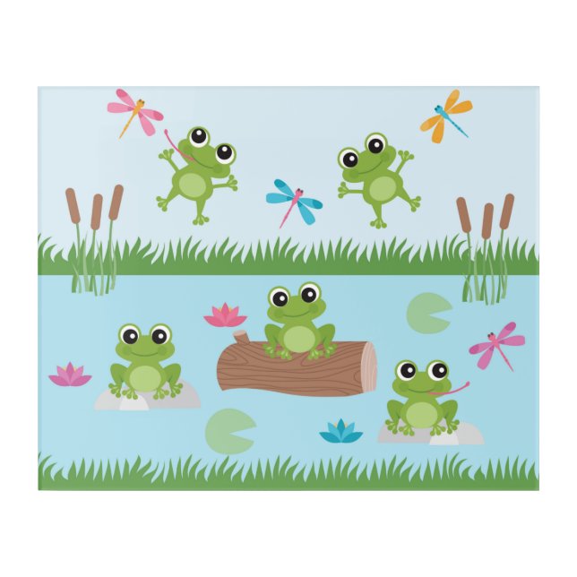 Cute Frogs in Pond Acrylic Print (Front)
