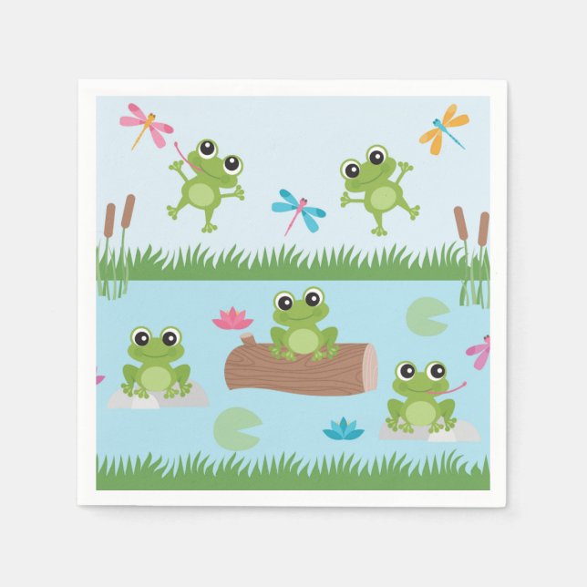 Cute Frogs in Pond Napkins (Front)