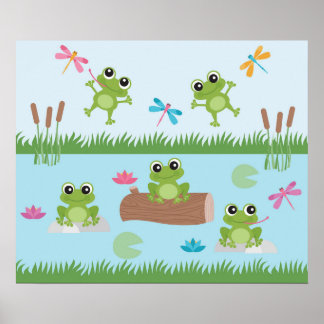 Cute Frogs in Pond Poster