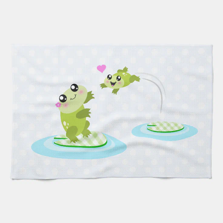 Cute frogs - kawaii mom and baby frog cartoon kitchen towel | Zazzle