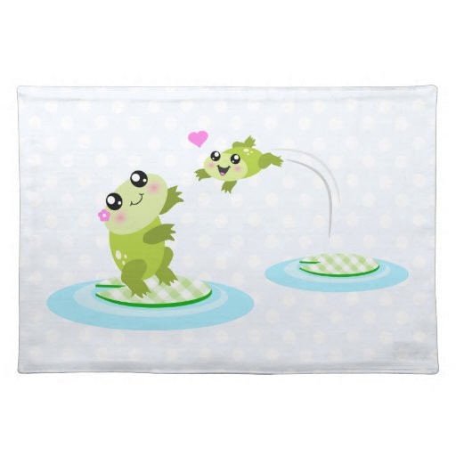Cute frogs - kawaii mom and baby frog cartoon placemat | Zazzle
