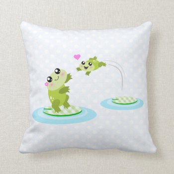 Cute Frogs - Kawaii Mom And Baby Frog Cartoon Throw Pillow by kawaiisquared at Zazzle