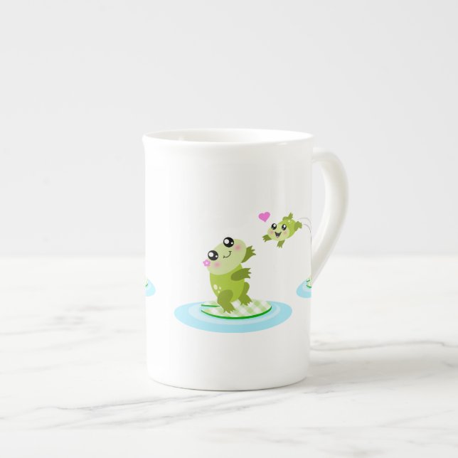 Cute frogs - kawaii mother and baby frog bone china mug (Front Right)