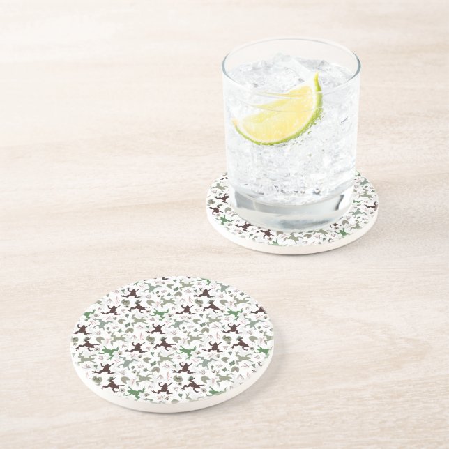 Cute Frogs Nature Floral Pattern Coaster (Side)