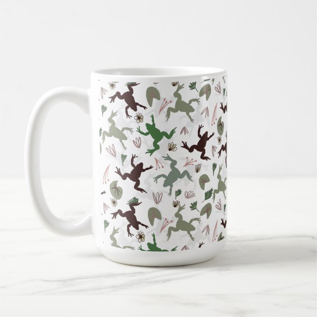 Cute Frogs Nature Floral Pattern Coffee Mug (Left)