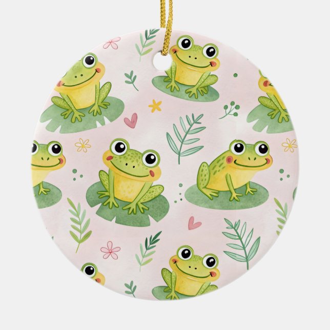 Cute frogs Pattern Ceramic Ornament (Front)