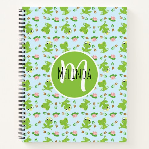 Cute Frogs Pattern on Bright Blue Notebook