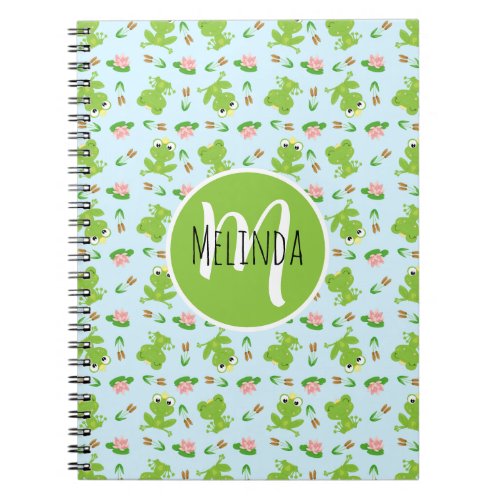 Cute Frogs Pattern on Bright Blue Notebook