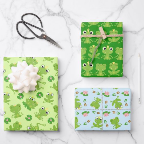 Cute Frogs Patterns Wrapping Paper Sheets