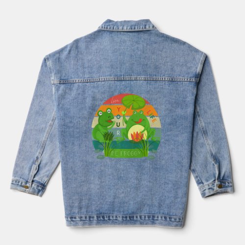 Cute Frogs Quote Live Your Life Be Froggy  Denim Jacket