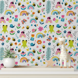 Cute Frogs Rainbow Nursery Peel and Stick Wallpaper