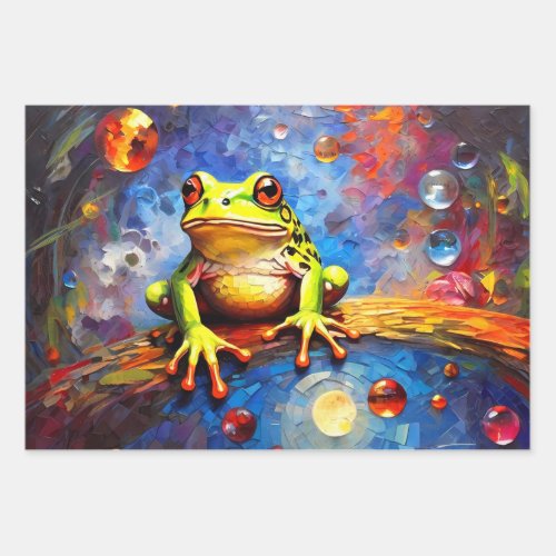 Cute frogs sitting on a pond on a sunny day  wrapping paper sheets