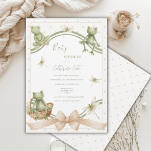 Cute Frogs Whimsical Vintage Baby Shower Invitation