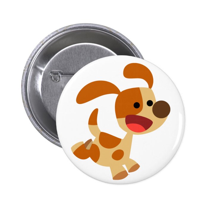 Cute Frolicking Cartoon Dog  Button Badge