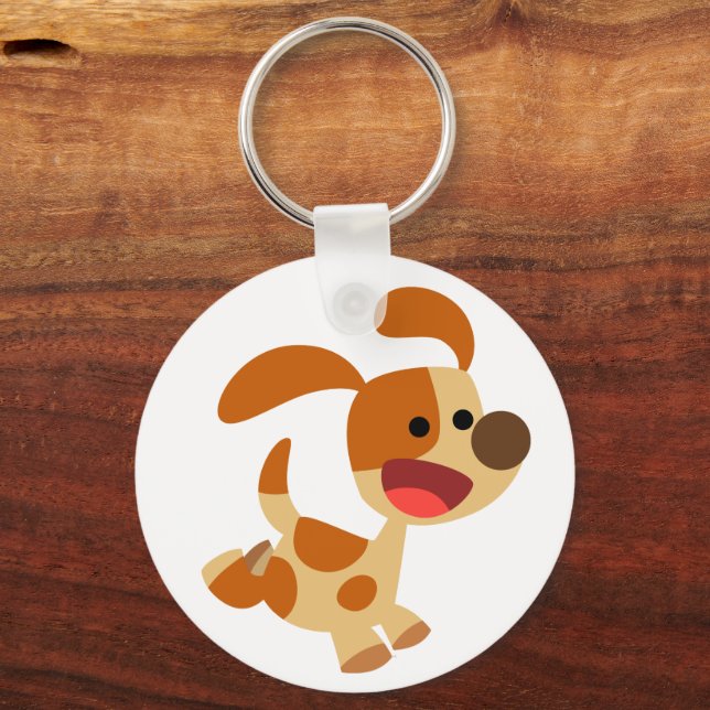 Cute Frolicking Cartoon Dog  Keychain (Front)
