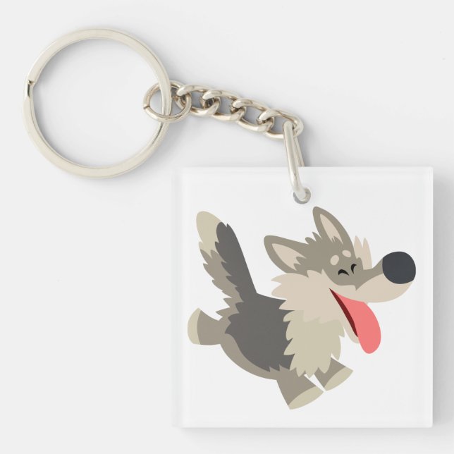 Cute Frolicsome Cartoon Wolf Acrylic Keychain (Front)