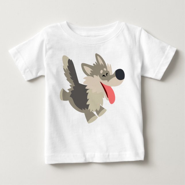Cute Frolicsome Cartoon Wolf Baby T-Shirt (Front)