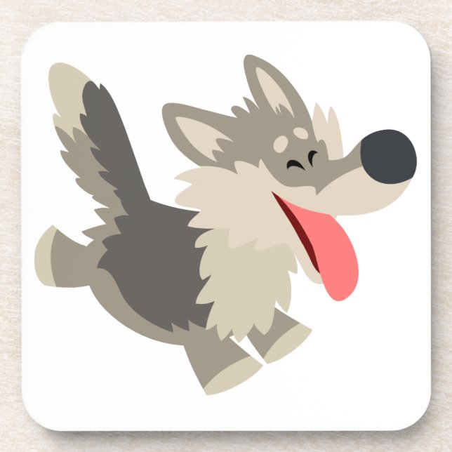 Cute Frolicsome Cartoon Wolf Coasters Set (Front)