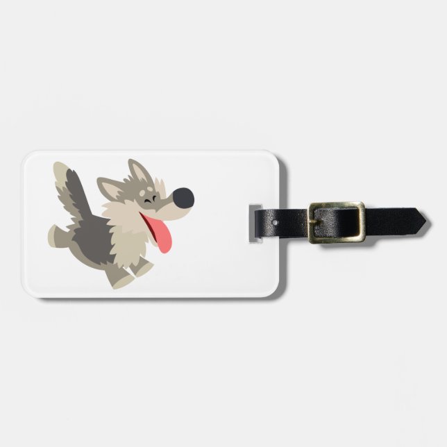 Cute Frolicsome Cartoon Wolf Luggage Tag (Front Horizontal)