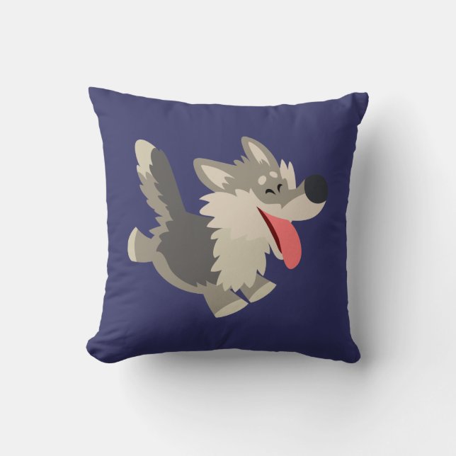 Cute Frolicsome Cartoon Wolf Pillow (Front)