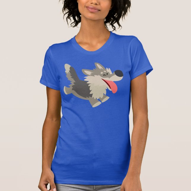 Cute Frolicsome Cartoon Wolf Women T-Shirt (Front)