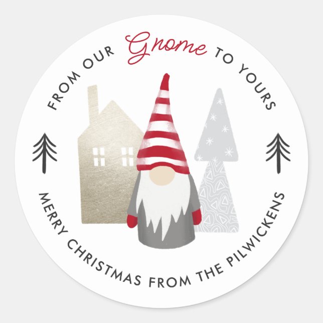 Cute From our Gnome to Yours Christmas   Classic Round Sticker (Front)