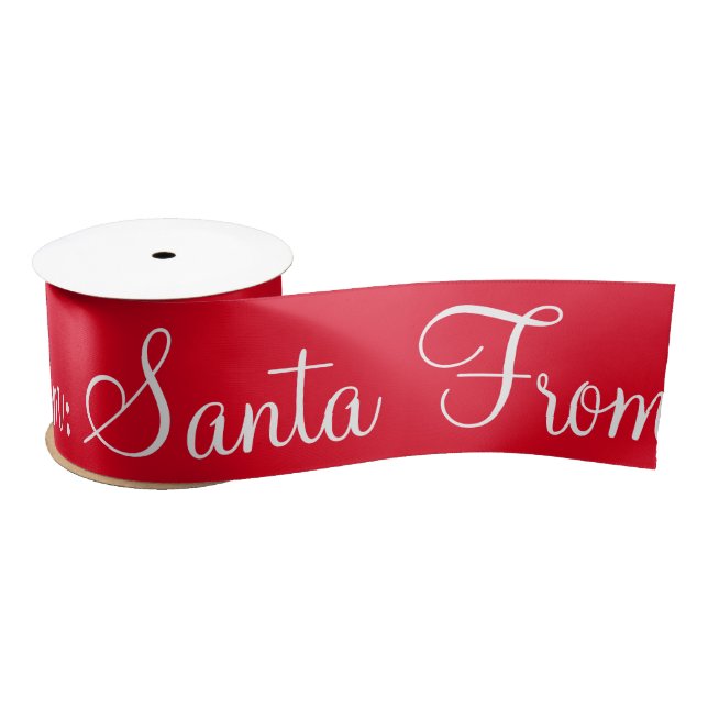 Cute From Santa Script Holiday Modern Red Satin Ri Satin Ribbon (Spool)