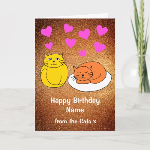 Cute From the Cats Gold Glitter Birthday Card