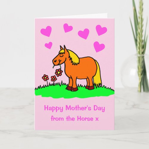 Cute From the Horse Cartoon Pink Mothers Day Card