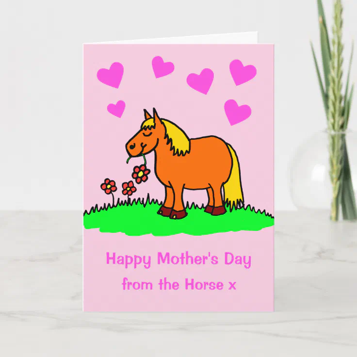 Cute From the Horse Cartoon Pink Mothers Day Card | Zazzle