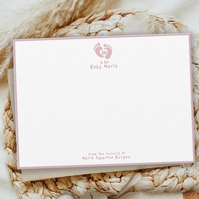 Cute From The Nursery of Pink Monogram Note Card (Creator Uploaded)