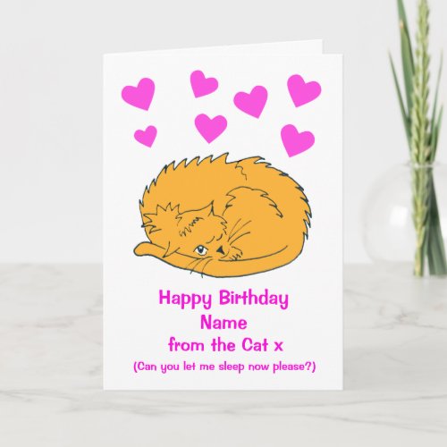 Cute From the Sleeping Cat Hearts Birthday Card