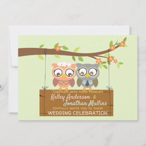 Cute front and back owl wedding invitation design