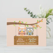 Cute front and back owl wedding invitation design (Standing Front)