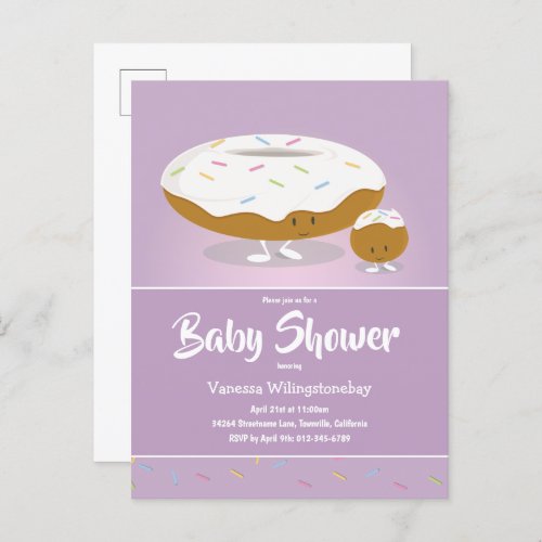 Cute Frosted Donut Food Baby Shower Invitation Postcard