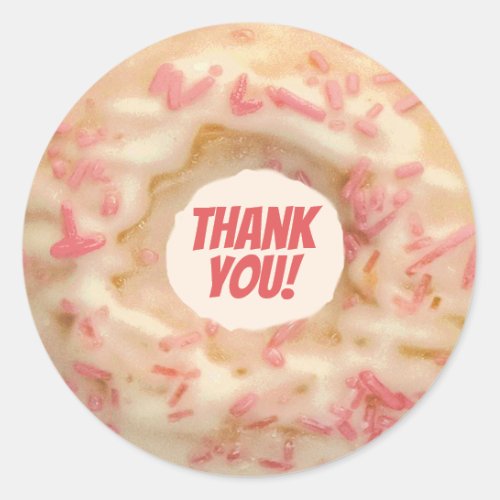 Cute Frosted Donut with Pink Sprinkles Thank You Classic Round Sticker