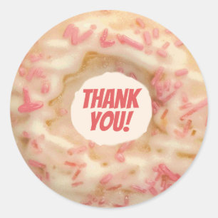 Cute Frosted Donut with Pink Sprinkles Thank You Classic Round Sticker