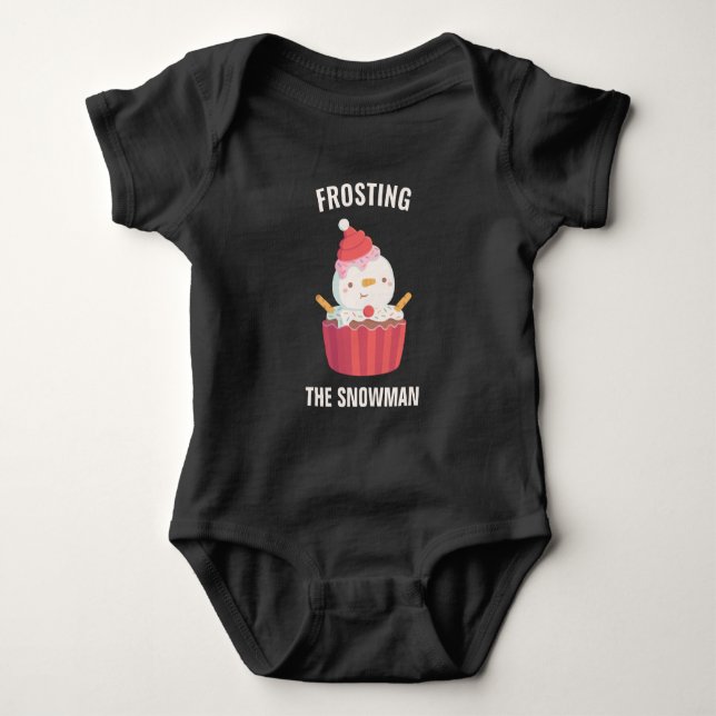 Cute Frosting The Snowman Cupcake Christmas Baby Bodysuit (Front)