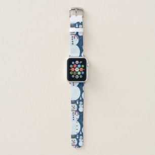 Cute Frosty Blue Snowman Watercolor Pattern Apple Watch Band