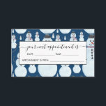 Cute Frosty Blue Snowman Watercolor Pattern Appointment Card<br><div class="desc">This cute and artsy winter wonderland design is perfect for the holiday season. It features a frosty blue, black, orange, and burgundy red hand-painted watercolor snowman pattern on top of a dark blue background. It's adorable, sweet, modern, and festive. Enjoy this hand-painted original design done by the artist of La...</div>