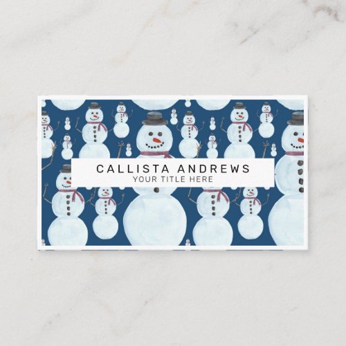 Cute Frosty Blue Snowman Watercolor Pattern Business Card