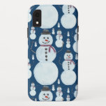 Cute Frosty Blue Snowman Watercolor Pattern iPhone XR Case<br><div class="desc">This cute and artsy winter wonderland design is perfect for the holiday season. It features a frosty blue, black, orange, and burgundy red hand-painted watercolor snowman pattern on top of a dark blue background. It's adorable, sweet, modern, and festive. Enjoy this hand-painted original design done by the artist of La...</div>