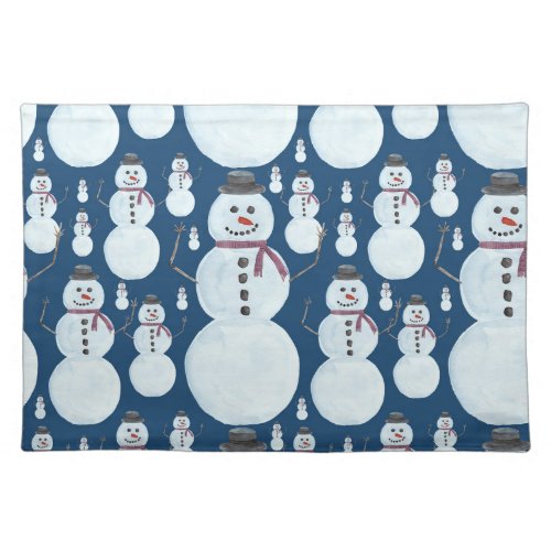 Cute Frosty Blue Snowman Watercolor Pattern Cloth Placemat