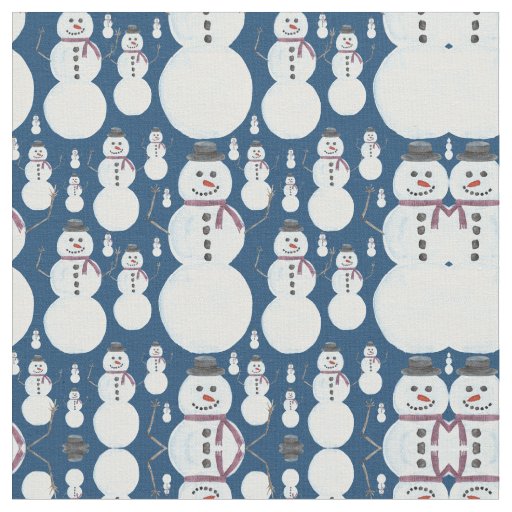 Cute Frosty Blue Snowman Watercolor Pattern Fabric