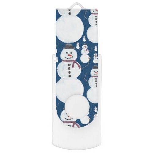 Cute Frosty Blue Snowman Watercolor Pattern Flash Drive