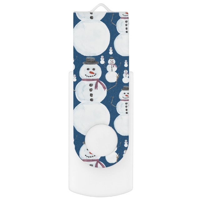 Cute Frosty Blue Snowman Watercolor Pattern Flash Drive (Front Vertical)